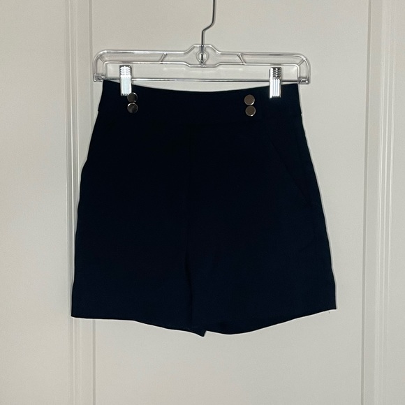 Navy Blue High Waisted Shorts - Picture 2 of 5